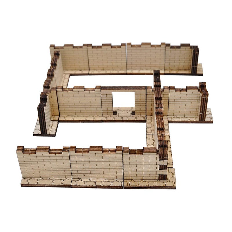 CZYY Dungeon Brick Walls (Set of 16) Wood Laser Cut 2" x 1" 3D Modular Terrain Tiles 28mm Scale Perfect for D&D, Dungeons & Dragons, Wargames and Other Tabletop RPG - Image 1